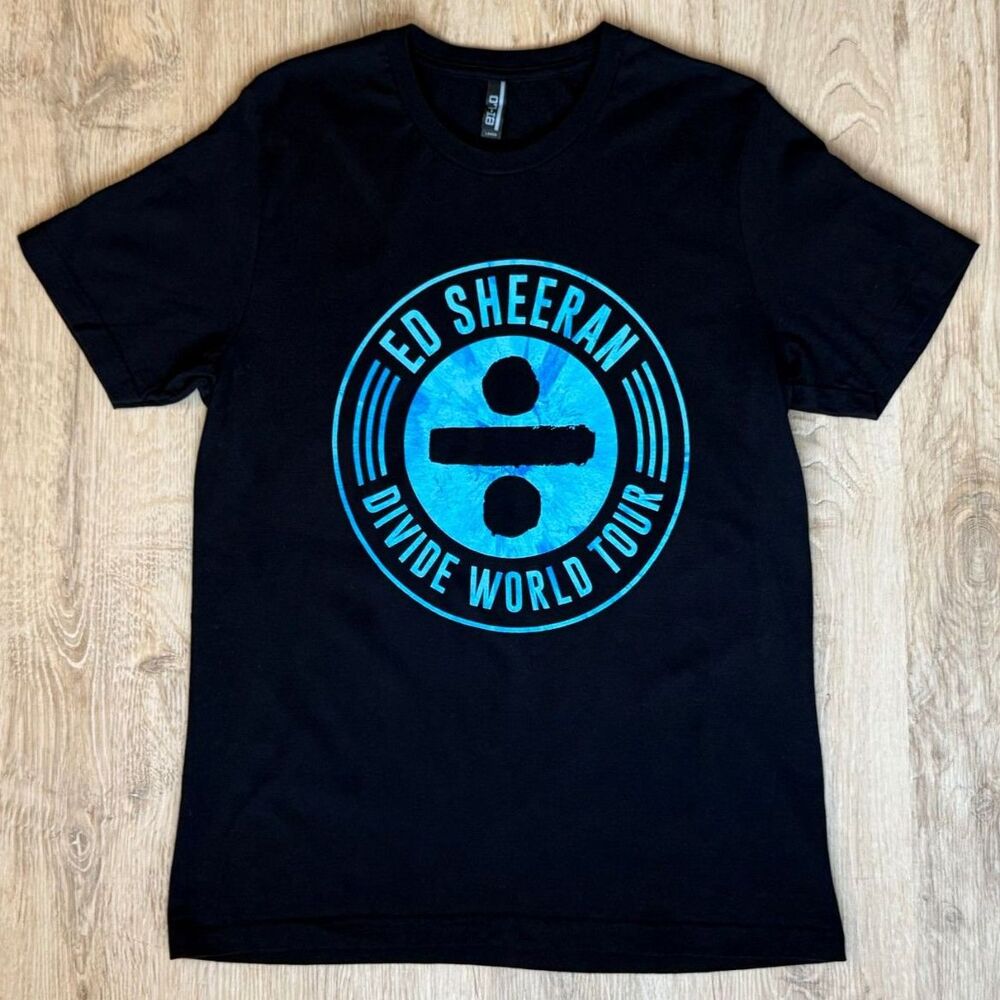 Ed Sheeran Divide World Tour Black T-Shirt Blue Graphic Size Large
